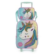 Kit Mochila e Lancheira Up4You Com Rodinhas Unicórnio Verde