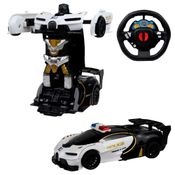 Carro Radio Controle Transformers Robô Changebot Branco Policia Luzes Bate e Transforma +3 anos - Polibrinq