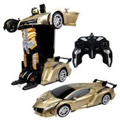 Carro Controle Remoto 2 em 1 Transformers Robô Sonoro Luz Dourado Bateria Recarregável - Dm Toys