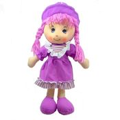 Boneca Pano Lilás 40 C m Saia e Trança Lavável