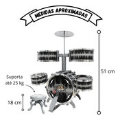 Bateria Infantil Completa Rock Party C/ Banco E Banquetas