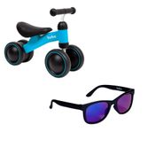 KIT BICICLETINHA DE EQUILÍBRIO BICICLETA PARA BEBÊ TREINAMENTO EQUILÍBRIO E ÓCULOS BUBA Cor:Bicicleta Azul / Óculos Pret