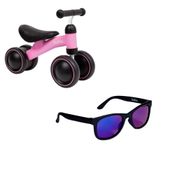 KIT BICICLETINHA DE EQUILÍBRIO BICICLETA PARA BEBÊ TREINAMENTO EQUILÍBRIO E ÓCULOS BUBA Cor:Bicicleta Rosa / Óculos Pret