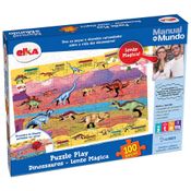 Puzzle Elka Play Dinossauros Lente Mágica Manual do Mundo - 100 Peças