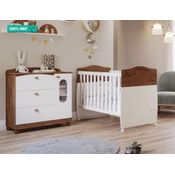 Quarto de Bebê com Berço Mini Cama Conforto e Cômoda 1 Porta 3 Gavetas Fofura Permobili Savana/Branco
