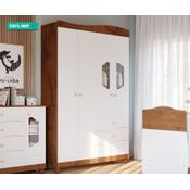 Guarda Roupa Infantil 100% MDF 4 Portas 3 Gavetas Riso Permobili Savana/Branco