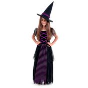 Fantasia de Bruxa Infantil Vestido Longo c/ Chapéu Halloween Roxo P 2 - 4