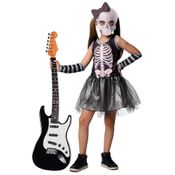 Fantasia Caveira Menina Halloween C/ Luva +Máscara M 5 - 8