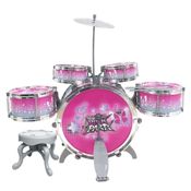 BATERIA INFANTIL ROSA MENINAS ROCK PARTY 4 TAMBORES 1 BANQUETA SEJA UMA ESTRELA