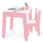 KIT CONJUNTO DE MESA DIDATICA INFANTIL COM CADEIRA  EM MADEIRA MDF CADEIRINHA MENINAS ROSA JUNGES