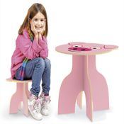MESA MESINHA INFANTIL PIG MADEIRA DIDATICA COM CADEIRA BANQUINHO DESMONTAVEL CONJUNTO ROSA ANIMALKIDS JUNGES