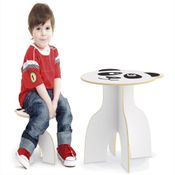 MESA EM MADEIRA DIDATICA BANQUINHO DEMONSTAVEL SUPORTE INFANTIL PANDA KIT MESINHA BRANCA