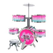 BATERIA MUSICAL COM BANQUINHO INFANTIL COMPLETO BUTTERFLY ROSA PEDAL E BANQUETAS BORBOLETA