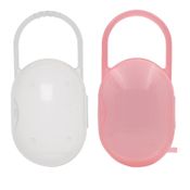 KIT 2 PORTA CHUPETAS PROTETOR GUARDA BICO INFANTIL BUBA COM ALÇA BPA FREE Cor:Incolor/Rosa