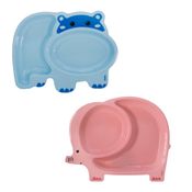 KIT 2 PRATOS INFANTIL INTRODUÇÃO ALIMENTAR COM DIVISÓRIAS DIVERTIDO PARA BEBE E CRIANÇA PLÁSTICO BUBA Cor:Hipopot Azul/E