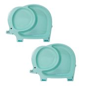 KIT 2 PRATOS INFANTIL INTRODUÇÃO ALIMENTAR COM DIVISÓRIAS DIVERTIDO PARA BEBE E CRIANÇA PLÁSTICO BUBA Cor:Elefante Azul