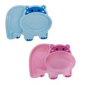 KIT 2 PRATOS INFANTIL INTRODUÇÃO ALIMENTAR COM DIVISÓRIAS DIVERTIDO PARA BEBE E CRIANÇA PLÁSTICO BUBA Cor:Hipopot Azul/H