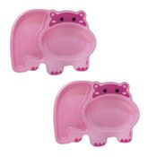 KIT 2 PRATOS INFANTIL INTRODUÇÃO ALIMENTAR COM DIVISÓRIAS DIVERTIDO PARA BEBE E CRIANÇA PLÁSTICO BUBA Cor:Hipopótamo Ros