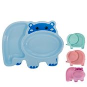 PRATO INFANTIL INTRODUÇÃO ALIMENTAR COM DIVISÓRIAS DIVERTIDO PARA BEBE E CRIANÇA PLÁSTICO BUBA Cor:Hipopótamo Azul