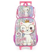 Kit Mochila de Rodinhas Lancheira Luxcel Cindy Rosa