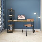 Escrivaninha com Estante Industrial com 4 Prateleiras - Carvalho/Preto