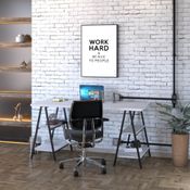 Escrivaninha Industrial Kuadra Cavalete 150 cm - Branco/Preto