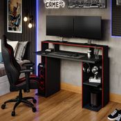 Mesa Escrivaninha Gamer Gaia - Preto Chumbo/Vermelho