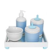 Kit Higiene Espelho Potes, Molhadeira, Porta Álcool-Gel e Capa Provençal Azul