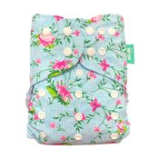 Fralda Ecológica Com Absorvente Flor Pink Fundo Azul