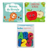 KIT 2 LIVRINHOS EDUCATIVO E 1 LETRAS E NÚMEROS BRINQUEDO PARA HORA DO BANHO INFANTIL BEBE MENINO MENINA BUBA Cor:Animais