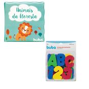 KIT LIVRINHO EDUCATIVO E LETRAS E NUMEROS BRINQUEDO PARA HORA DO BANHO INFANTIL BEBE MENINO MENINA BUBA Cor:ANIMAIS DA F