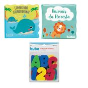 KIT 2 LIVRINHOS EDUCATIVO E 1 LETRAS E NÚMEROS BRINQUEDO PARA HORA DO BANHO INFANTIL BEBE MENINO MENINA BUBA Cor:Fundo M