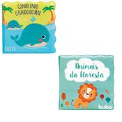 BRINQUEDO PARA HORA DO BANHO INFANTIL BEBE MENINO MENINA KIT 2 LIVRINHOS EDUCATIVO BUBA Cor:Fundo Mar/ Animais Floresta