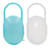 KIT 2 PORTA CHUPETAS PROTETOR GUARDA BICO INFANTIL BUBA COM ALÇA BPA FREE Cor:Azul/Incolor