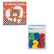 KIT LIVRINHO EDUCATIVO E LETRAS E NUMEROS BRINQUEDO PARA HORA DO BANHO INFANTIL BEBE MENINO MENINA BUBA Cor:UM DIA COM O