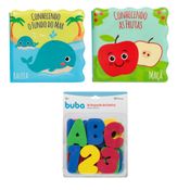 KIT 2 LIVRINHOS EDUCATIVO E 1 LETRAS E NÚMEROS BRINQUEDO PARA HORA DO BANHO INFANTIL BEBE MENINO MENINA BUBA Cor:Fundo M