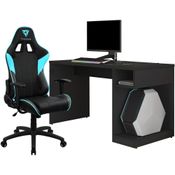 Kit Mesa Para PC Gamer Legend Preto com Cadeira Gamer EC3 ThunderX3 Preto Ciano - Lyam Decor