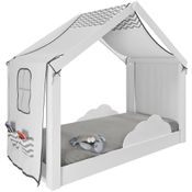 Cama Infantil Montessoriana Casinha Dossel Zig Zag 2 Grades Proteção Angel P04 Branco - Lyam Decor