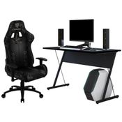 Kit Mesa Para PC Gamer Kombat com Cadeira Gamer BC3 ThunderX3 Camuflado Cinza - Lyam Decor