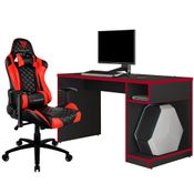 Kit Mesa Para PC Gamer Legend com Cadeira Gamer TGC12 H01 ThunderX3 Preto Vermelho - Lyam Decor