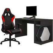 Kit Mesa Para PC Gamer Legend Preto com Cadeira Gamer EC3 ThunderX3 Preto Vermelho - Lyam Decor