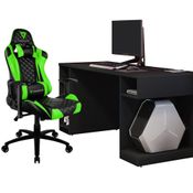 Kit Mesa Para PC Gamer Destiny Preto com Cadeira Gamer TGC12 ThunderX3 Preto Verde - Lyam Decor