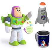 Boneco do Buzz Lightyear com 5 Falas + Garrafinha Foguete e Caneca