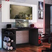 Mesa Gamer Escrivaninha com Painel TV 65" Guilda Multimóveis Preto/Branco