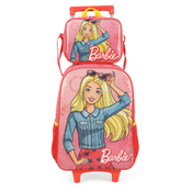 Mochila de Rodinhas da Barbie com Lancheira Térmica Vermelha - Luxcel
