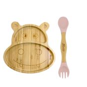Kit Alimentação Bambu Hipopótamo e Talher Duplo Clingo Rosa