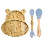 Kit Alimentação Bambu Hipopótamo Clingo Com 3 Itens Azul