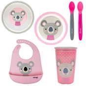 Kit Alimentação Coala Clingo Rosa e Cinza com 6 Itens Mod 1