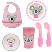 Kit Alimentação Coala Clingo Rosa e Cinza com 6 Itens Mod 3