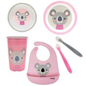 Kit Alimentação Coala Clingo Rosa e Cinza com 6 Itens Mod 2